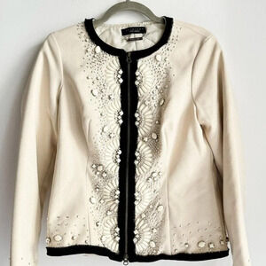Twin Set Simona Barbieri Ivory Beaded  Zip Closure Jacket L